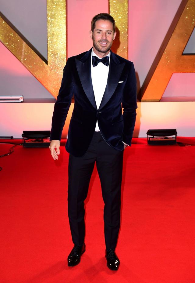 Jamie wears a navy velvet suit to the NTAs